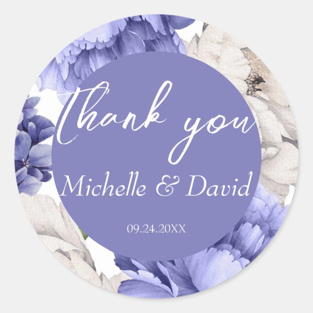 Sticker Rond Mariage Floral Peony Blanc Et Bleu (Devant)