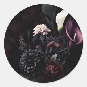 Sticker Rond Mariage Floral Romantique Sombre et Maussade
