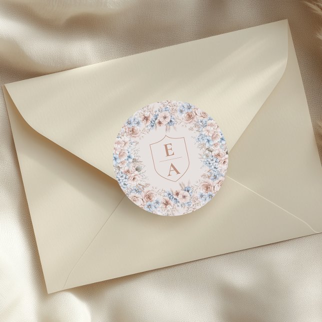 Sticker Rond Mariage floral rose et bleu (Créateur téléchargé)
