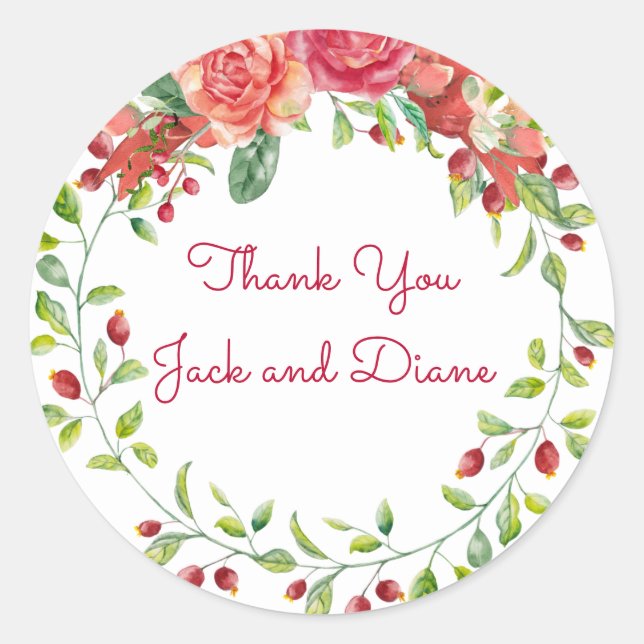 Sticker Rond Mariage floral rose et pêche (Devant)