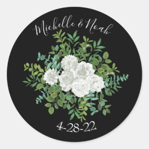 Sticker Rond Mariage floral rose noire et blanche