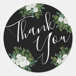 Sticker Rond Mariage floral rose noire et blanche