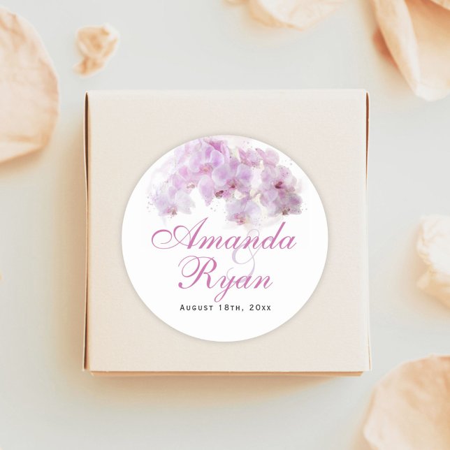 Sticker Rond Mariage floral rose orchidée (Créateur téléchargé)