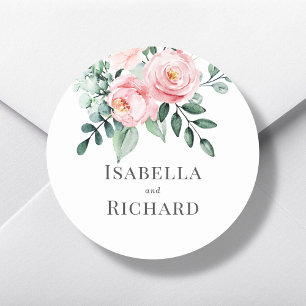 Sticker Rond Mariage floral rose pâle