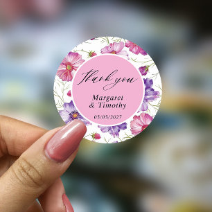 Sticker Rond Mariage floral rose pourpre