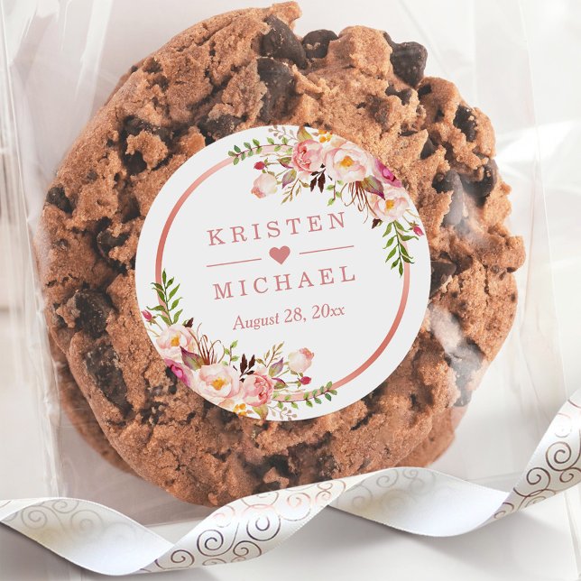 Sticker Rond Mariage Floral rose rose (Créateur téléchargé)