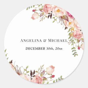 Sticker Rond Mariage floral rose simple