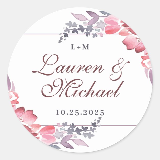 Sticker Rond Mariage floral roux roux poussiéreux (Devant)