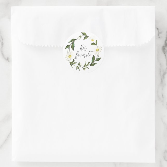 Sticker Rond Mariage floral rustique de marguerite blanche (Sac)