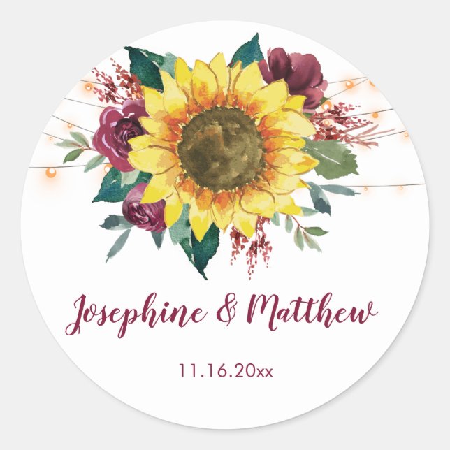 Sticker Rond Mariage floral rustique du tournesol (Devant)
