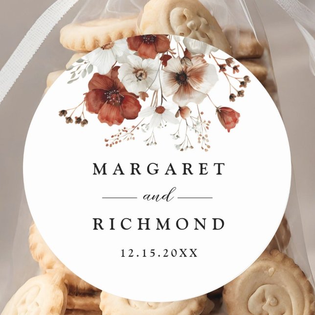 Sticker Rond Mariage floral rustique rouge et blanc (Créateur téléchargé)