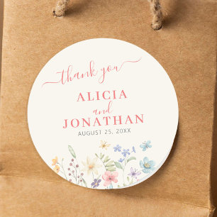 Sticker Rond Mariage floral sauvage aquarelle bohème
