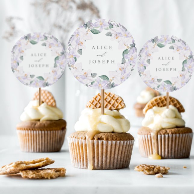 Sticker Rond Mariage floral simple et élégant Lilac (Créateur téléchargé)