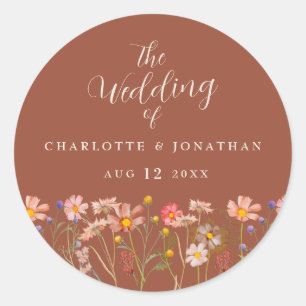 Sticker Rond Mariage Floral Terracotta Bohème de Fleur Sauvage 