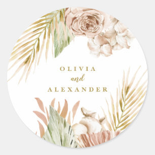 Sticker Rond Mariage Floral Tropical Bohème et Palmiers
