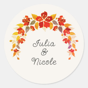 Sticker Rond Mariage Floral Tropical Hibiscus Orange Brûlé