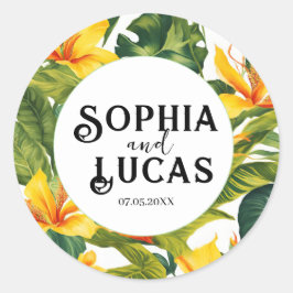 Sticker Rond Mariage floral tropical jaune
