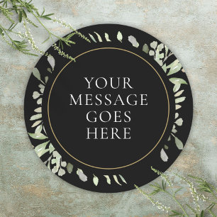 Sticker Rond Mariage floral vert doré noir aquarelle