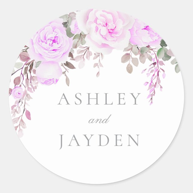 Sticker Rond Mariage Floral Violet Merveilleux (Devant)