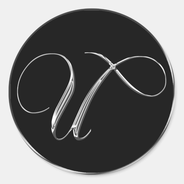 Sticker Rond Mariage Formel Argent Et Noir Monogramme U Sceau (Devant)