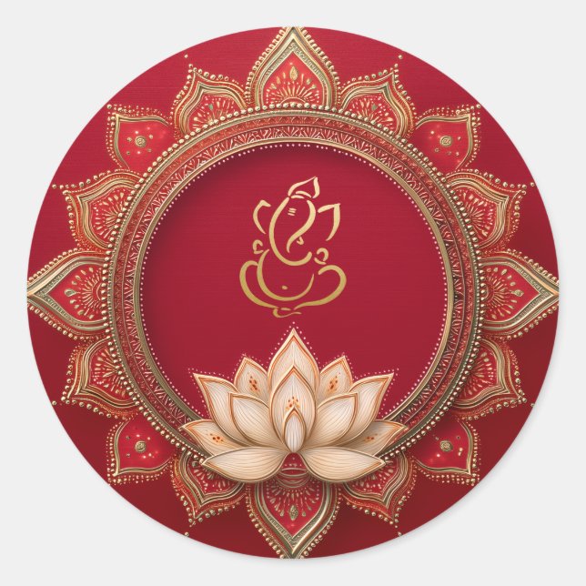 Sticker Rond Mariage Ganesh | Mariage Indien Or Rouge (Devant)