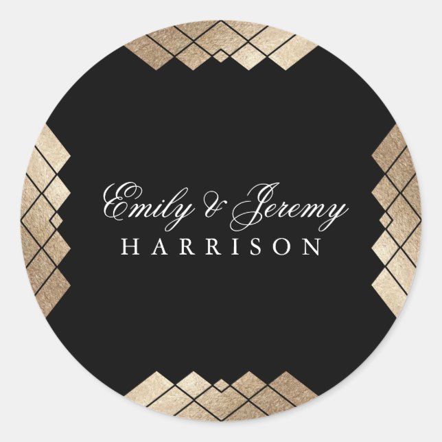 Sticker Rond Mariage Gatsby d'or noir géométrique (Devant)