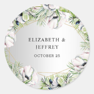 Sticker Rond Mariage géométrique argent blanc anémone or