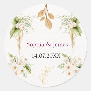 Sticker Rond Mariage géométrique floral doré rose