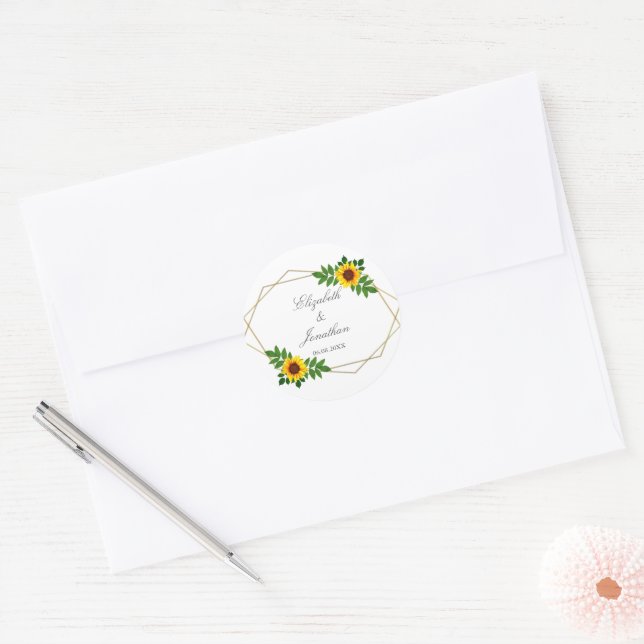 Sticker Rond Mariage géométrique tournesol (Enveloppe)