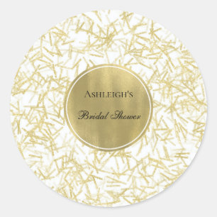 Sticker Rond Mariage Glamour Confettis Blancs et Or