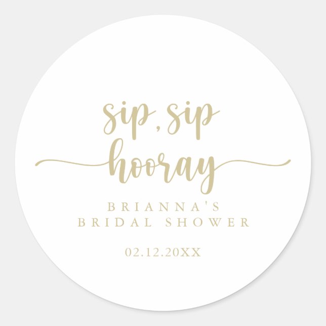 Sticker Rond Mariage Gold Calligraphy Sip Sip Hooray (Devant)