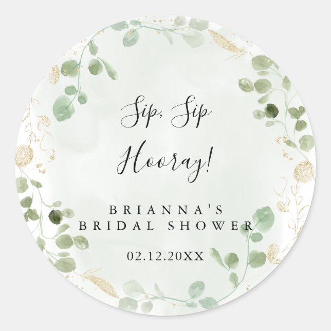 Sticker Rond Mariage Gold Eucalyptus Sip Sip Hooray  (Devant)