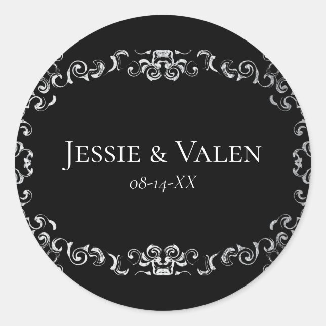 Sticker Rond Mariage gothique argenté et noir (Devant)