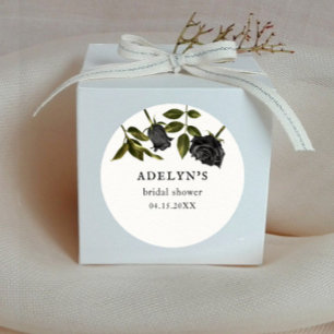 Sticker Rond Mariage gothique blanc Fleurs noires