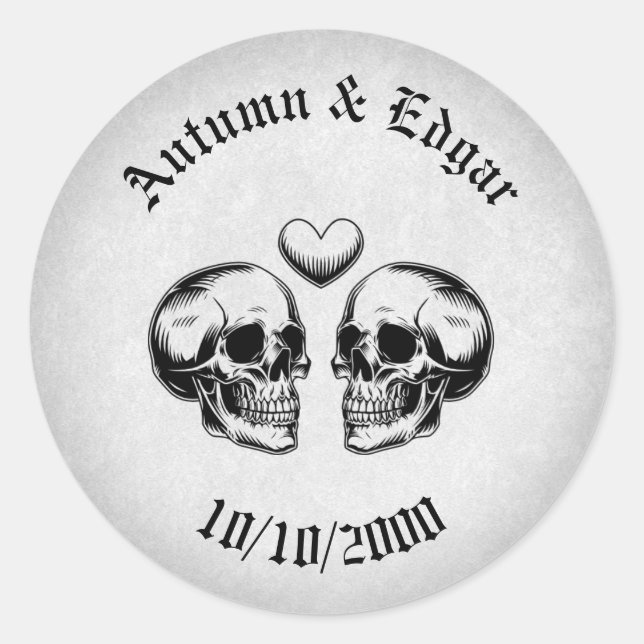 Sticker Rond Mariage gothique du crâne (Devant)