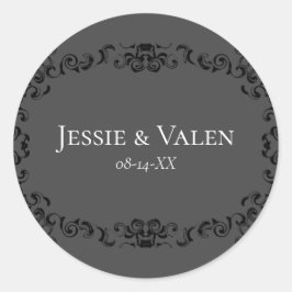 Sticker Rond Mariage gothique gris et noir