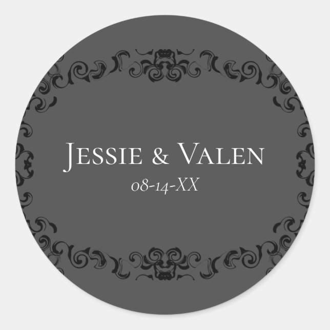 Sticker Rond Mariage gothique gris et noir (Devant)