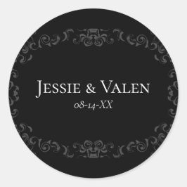 Sticker Rond Mariage gothique gris et noir
