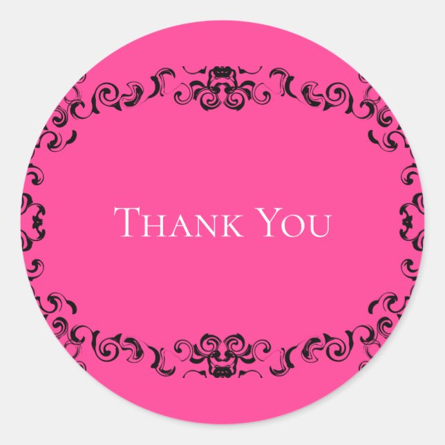 Sticker Rond Mariage gothique rose chaud et noir (Devant)