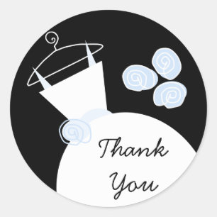 Sticker Rond Mariage Gown bleu "Merci" rond noir