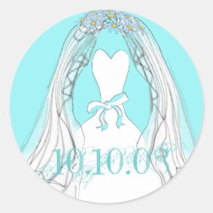 Sticker Rond Mariage Gown et Veil Aqua et White