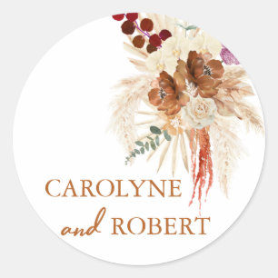 Sticker Rond Mariage Grass Orange Brûlé Et Pampas Bohème
