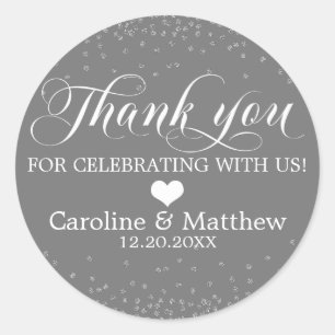 Sticker Rond Mariage Gris Sprinkle MERCI Argent