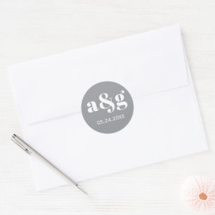 Sticker Rond Mariage gris ultime monogramme simple et élégant