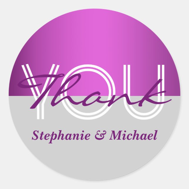 Sticker Rond Mariage gris violet merci (Devant)