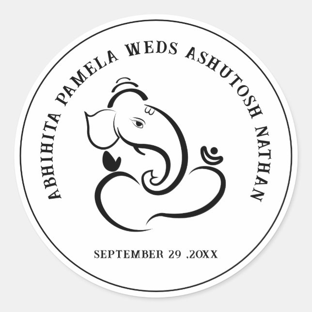 Sticker Rond Mariage hindou simple Ganesha (Devant)