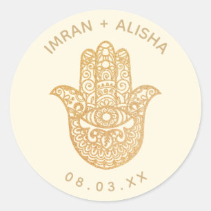 Sticker Rond Mariage indien Gold hamsa Henna Enveloppe Sceau