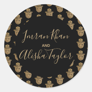 Sticker Rond Mariage indien Gold hamsa Henna Faire-part