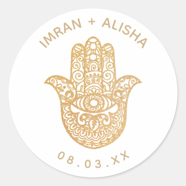 Sticker Rond Mariage indien Gold White hamsa Henna (Devant)
