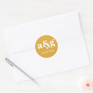 Sticker Rond Mariage jaune monogramme simple et élégant